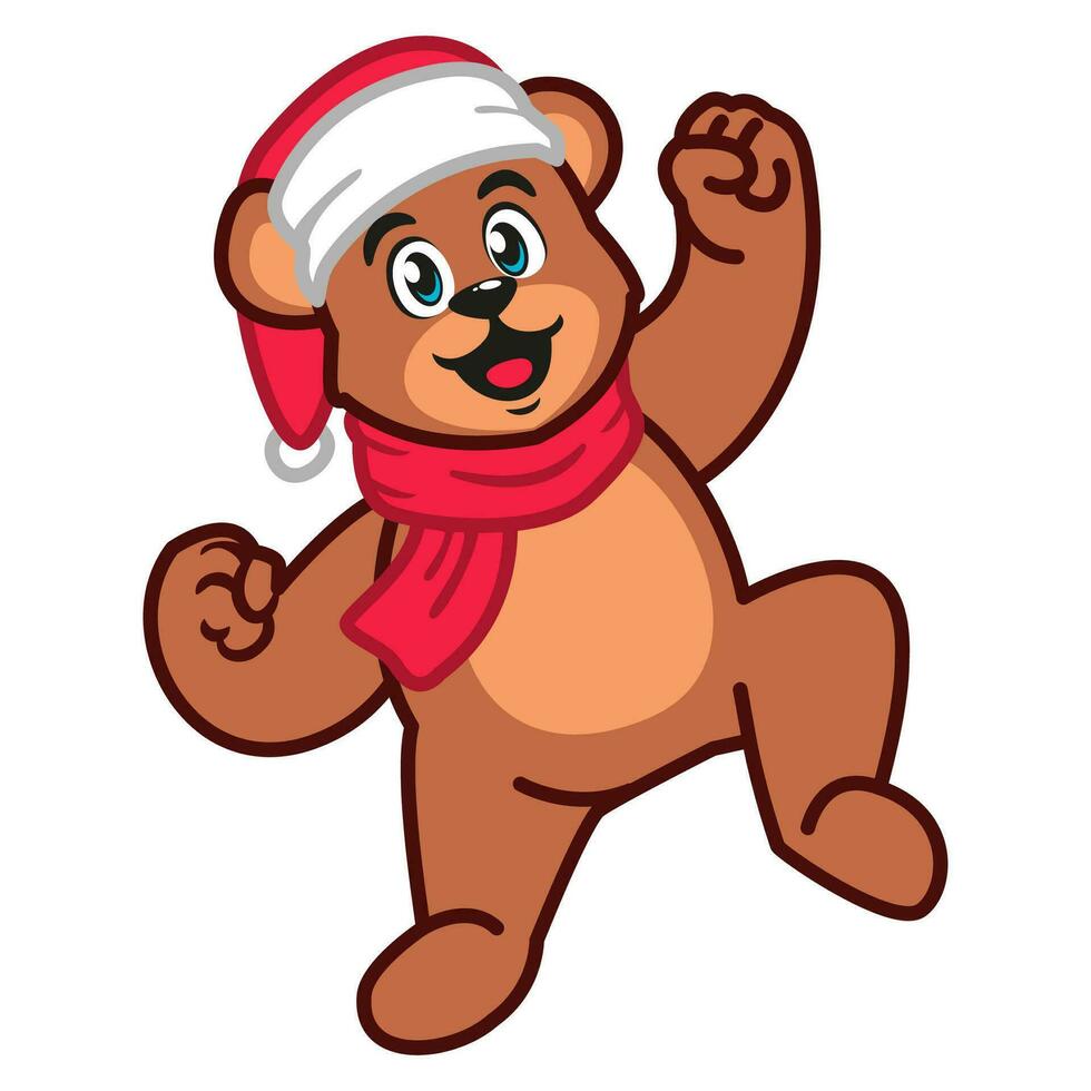 een teddy beer vervelend een de kerstman hoed en sjaal vector