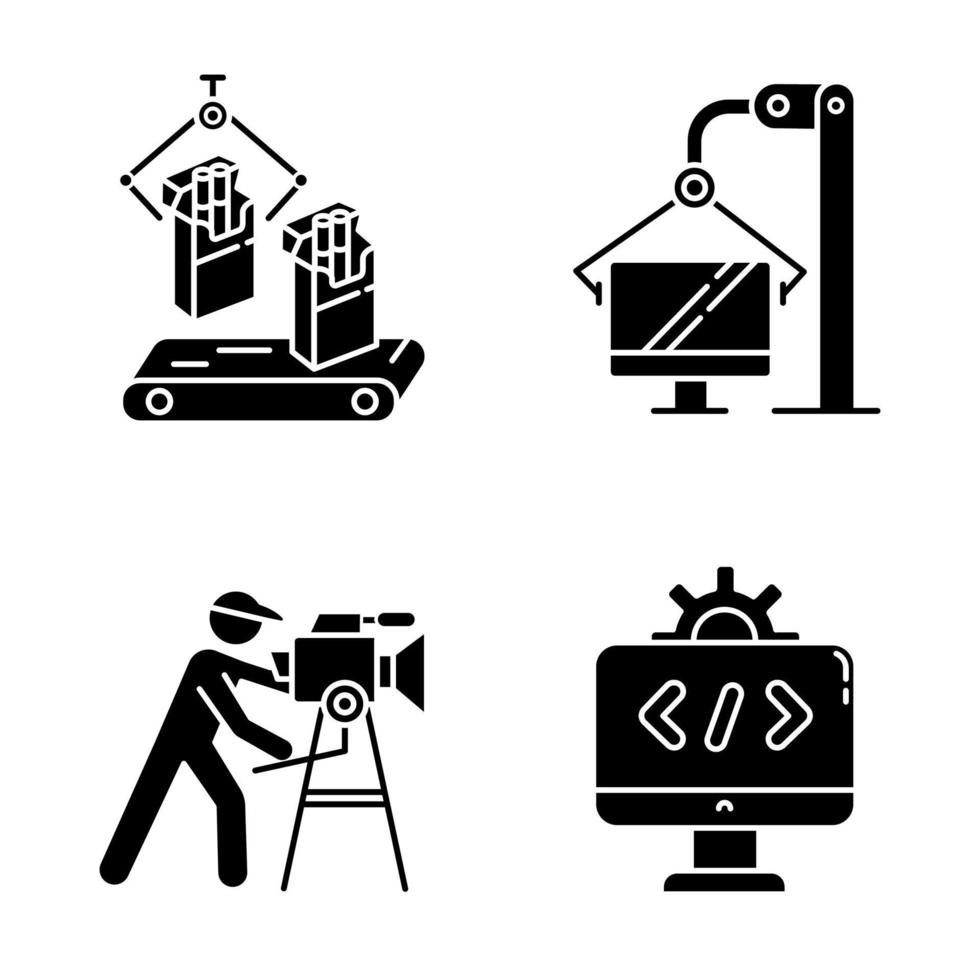 industrie typen glyph iconen set vector