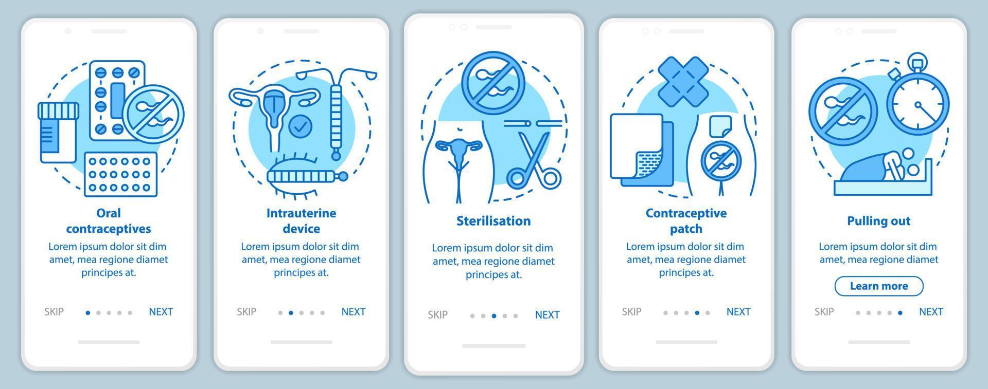 veilige seks onboarding mobiele app paginascherm met lineaire concepten vector