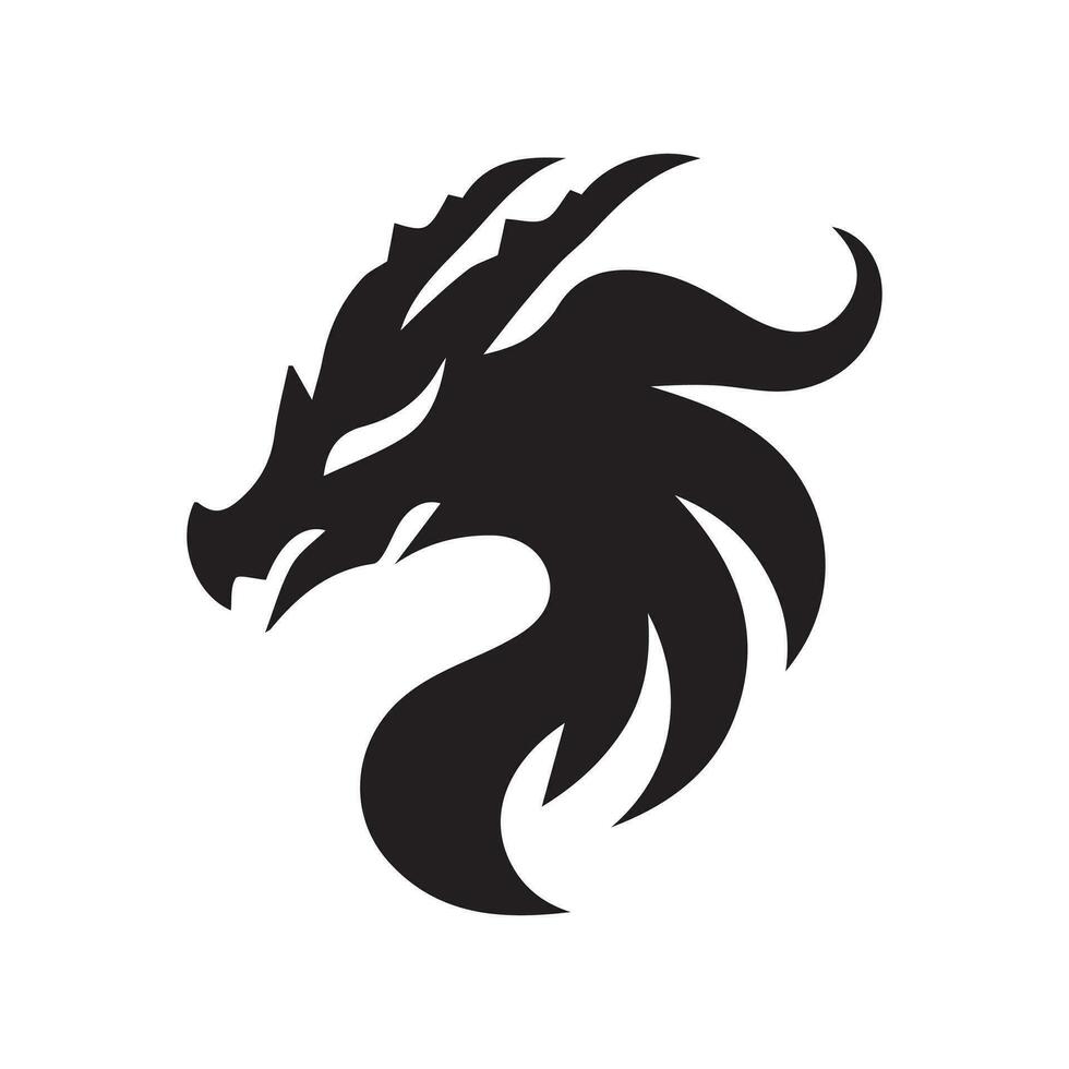draak hoofd silhouet logo ontwerp. gevleugeld draak vector icoon in zwart en wit kleur