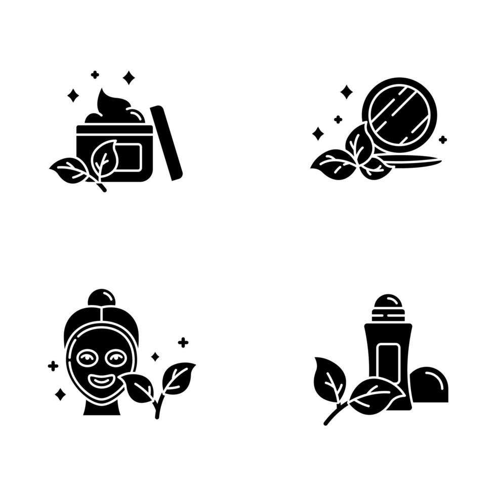 biologische cosmetica glyph iconen set vector