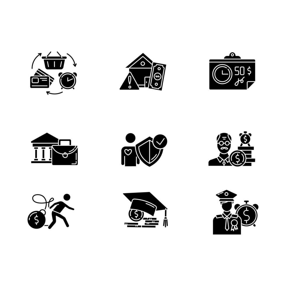 krediet glyph iconen set vector