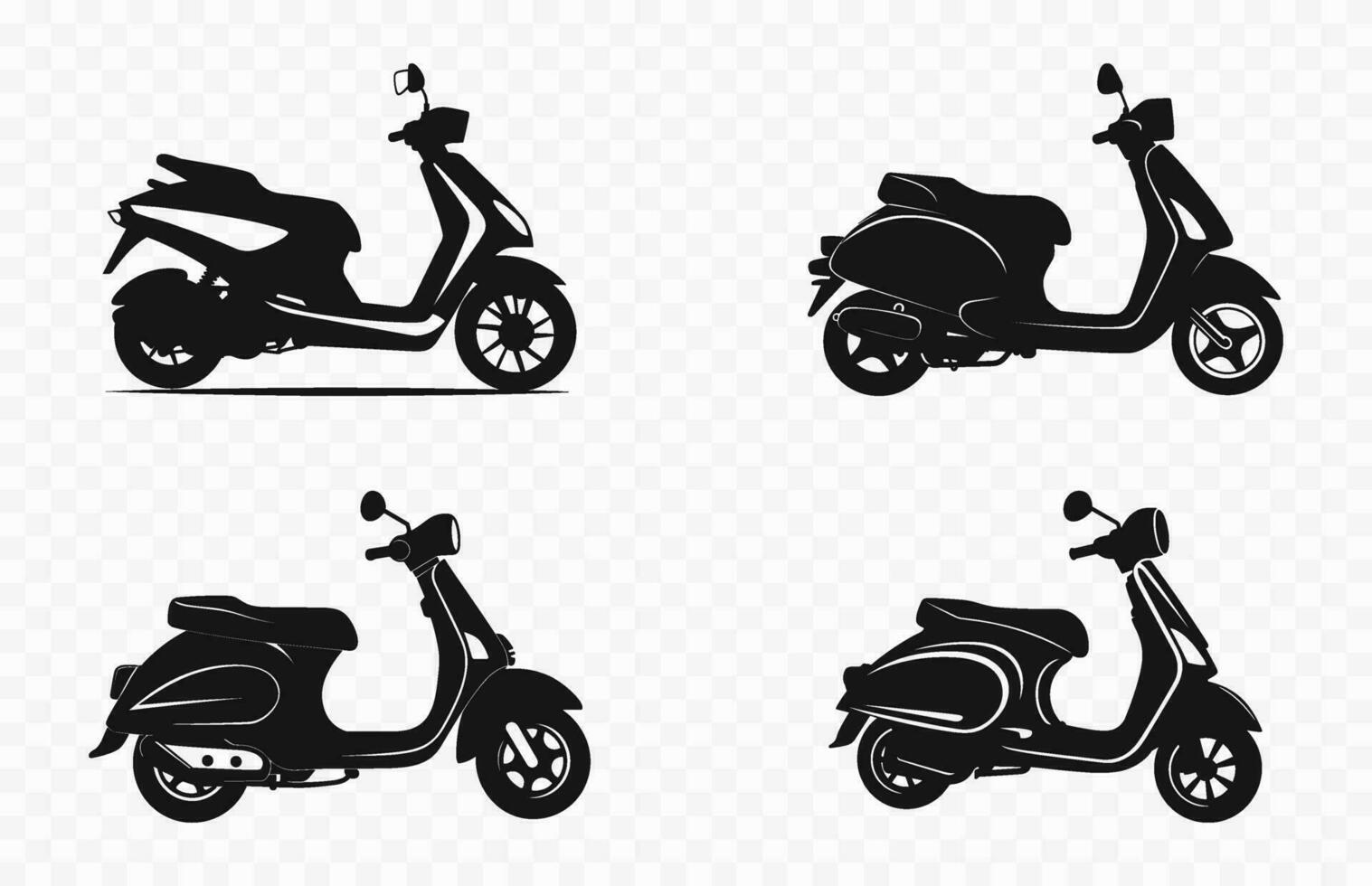 motor scooter silhouetten vector set, scooters zwart silhouet vector bundel