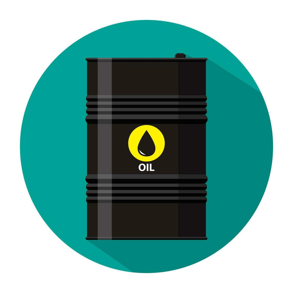zwart metaal olie vat met logo icoon. vector illustratie in vlak stijl