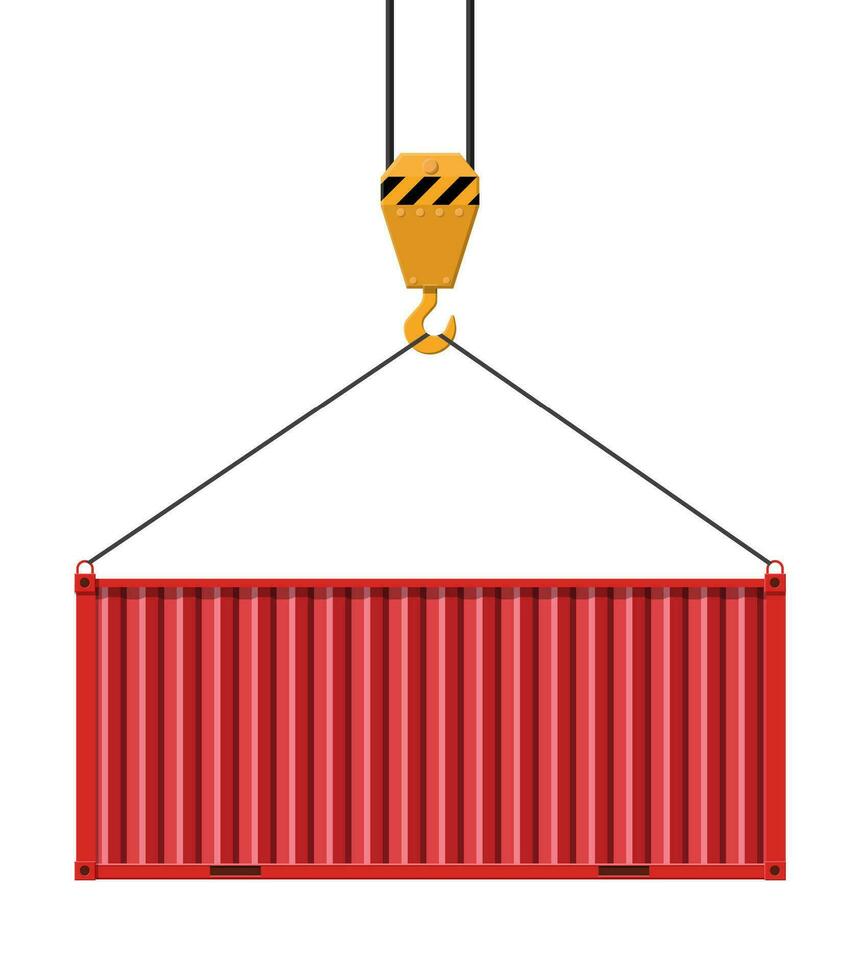 kraan haak liften metaal lading container. vracht lading vervoer nad logistiek. vector illustratie in vlak stijl