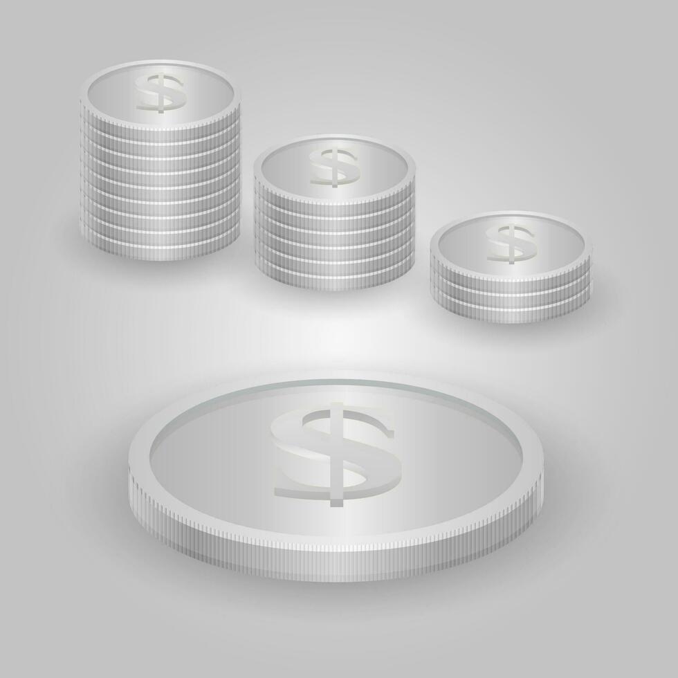 zilver munt met dollar teken realistisch vector illustratie