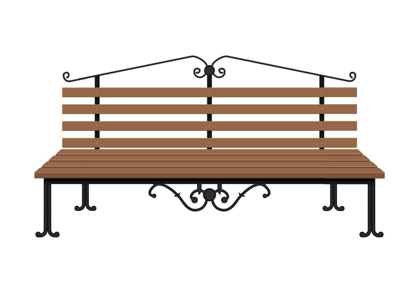 houten bank geïsoleerd Aan wit achtergrond. stad park bank met decoratief ijzer elementen. vector illustratie in vlak stijl