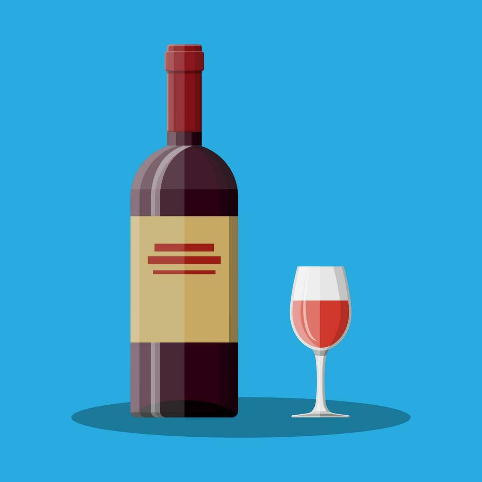 rood wijn fles en glas. wijn alcohol drankje. vector illustratie in vlak stijl