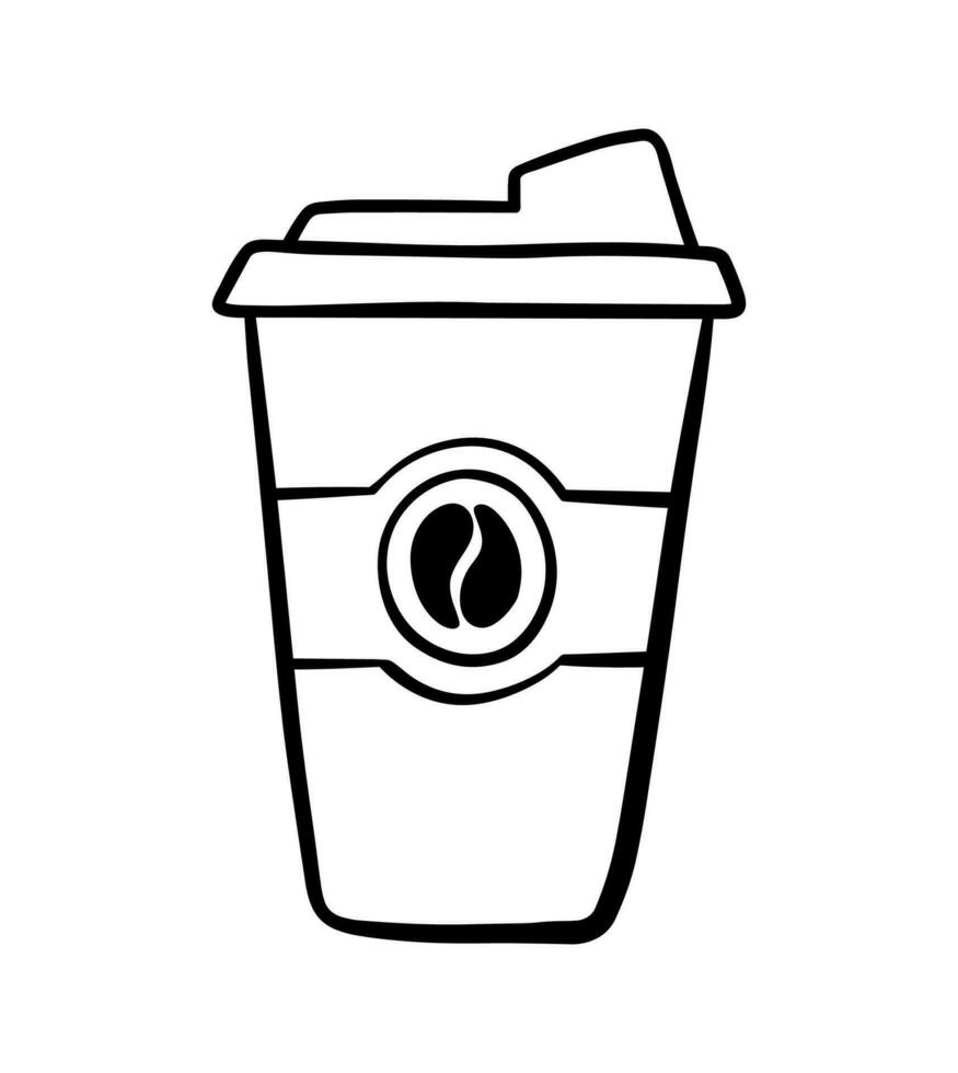 hand- getrokken heet koffie in zwart lijn icoon logo drinken en drank vector illustratie