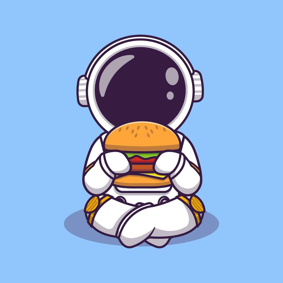 schattig astronaut aan het eten hamburger tekenfilm vector icoon illustratie. ruimte voedsel icoon