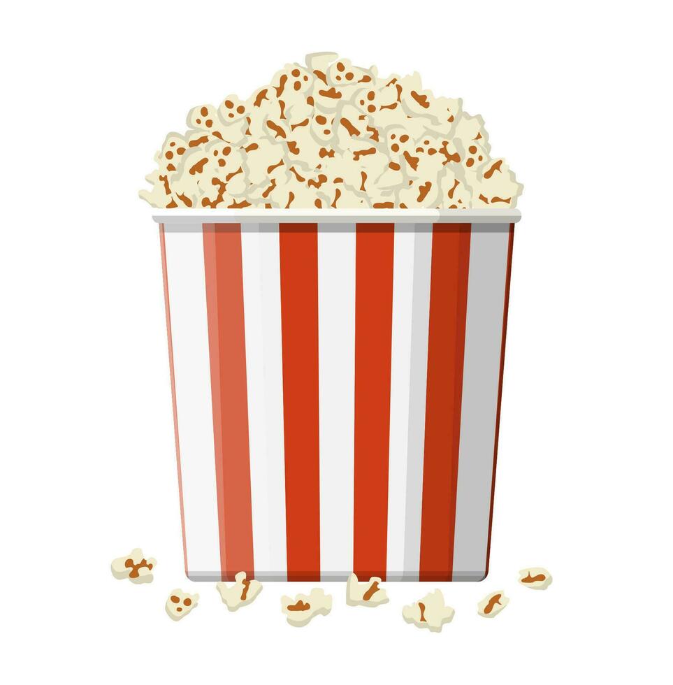 karton kom vol van popcorn. snel voedsel in bioscoop. maïs in papier emmer. vector illustratie in vlak stijl