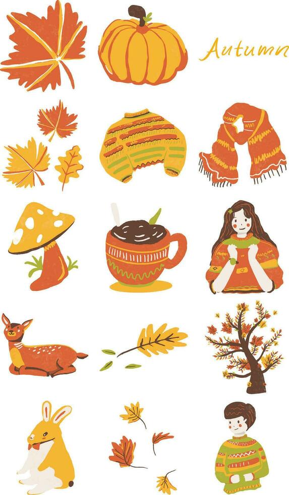 vrolijk hand- getrokken herfst illustratie reeks vector