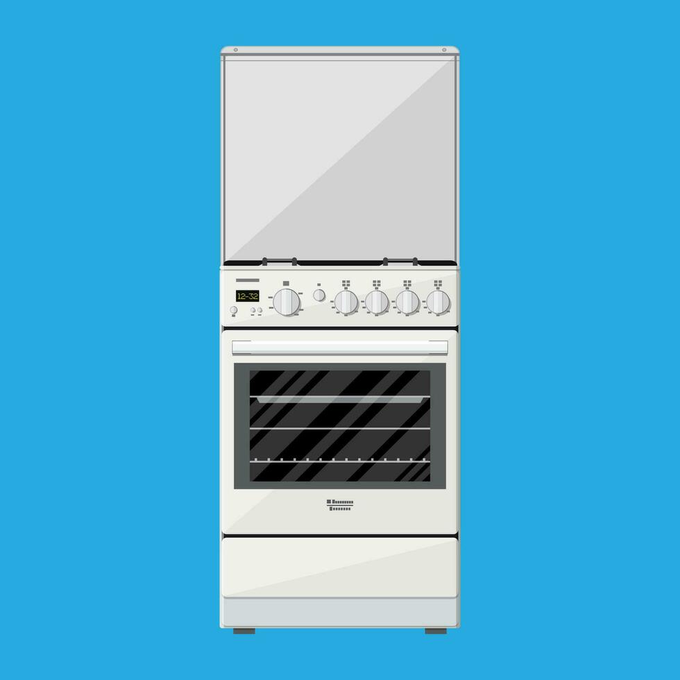 gas- of elektrisch kookplaat in vlak stijl Aan blauw achtergrond. vector illustratie