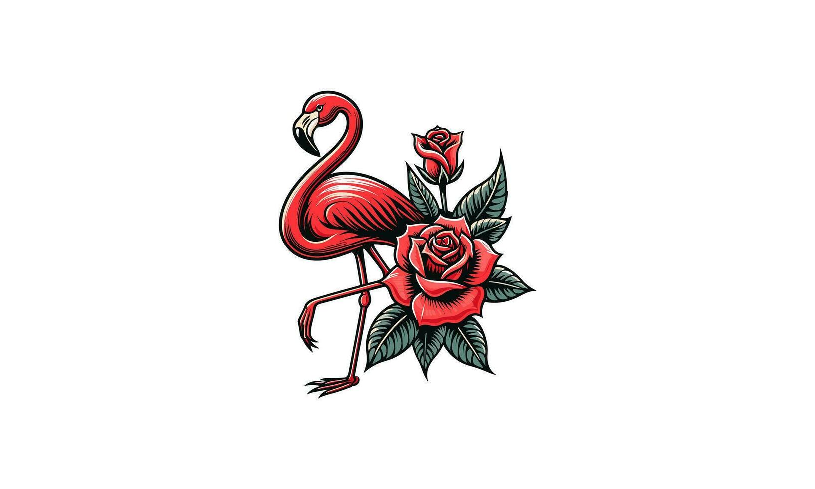 flamingo en rood roos vector illustratie tatoeëren ontwerp