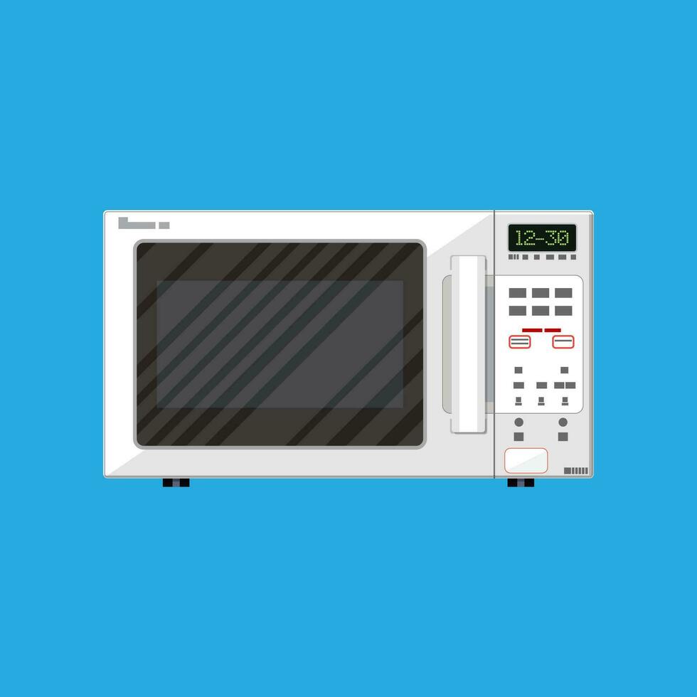 wit modern Gesloten magnetronoven oven. vector illustratie in vlak stijl Aan blauw achtergrond.