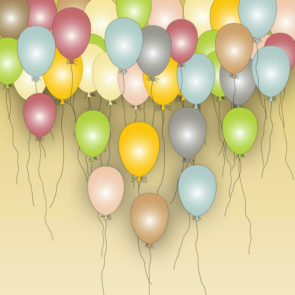 vliegend kleur ballonnen Aan geel licht achtergrond vector