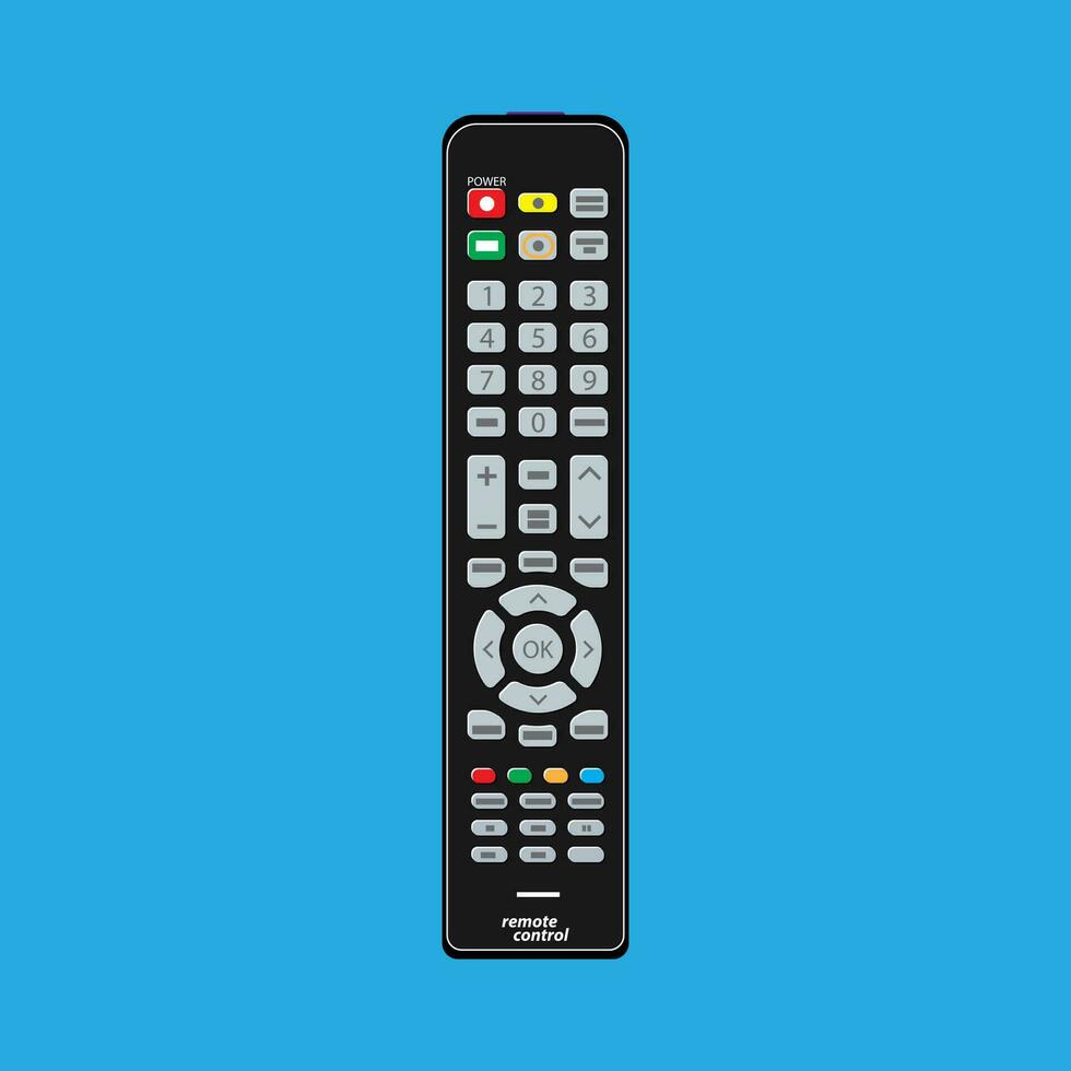 zwart modern afgelegen TV controle. vector illustratie in vlak stijl Aan blauw achtergrond