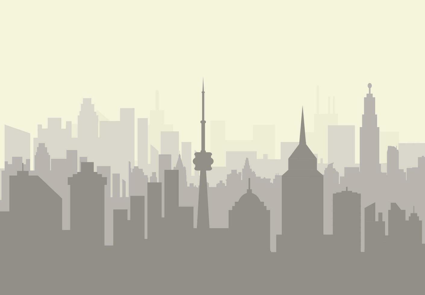 mistig stad horizon silhouet. wolkenkrabbers, torens, kantoor en woonachtig gebouwen. vector illustratie