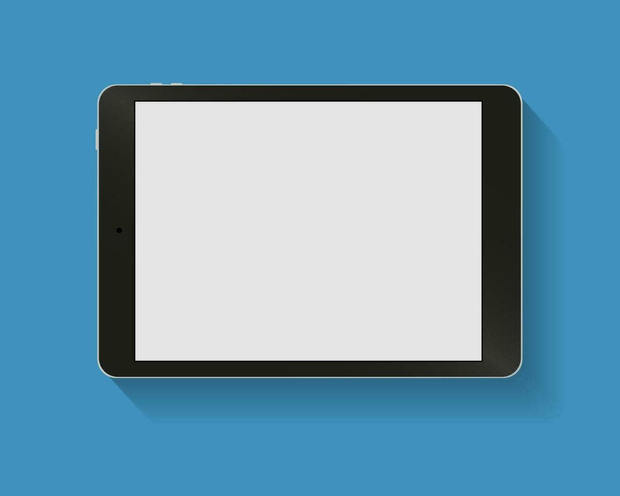 zwart tablet computer Bij blauw achtergrondkleur met schaduw. vector illustratie in vlak ontwerp. concept voor web ontwerp, Promotie Sjablonen, infographics. vector illustratie
