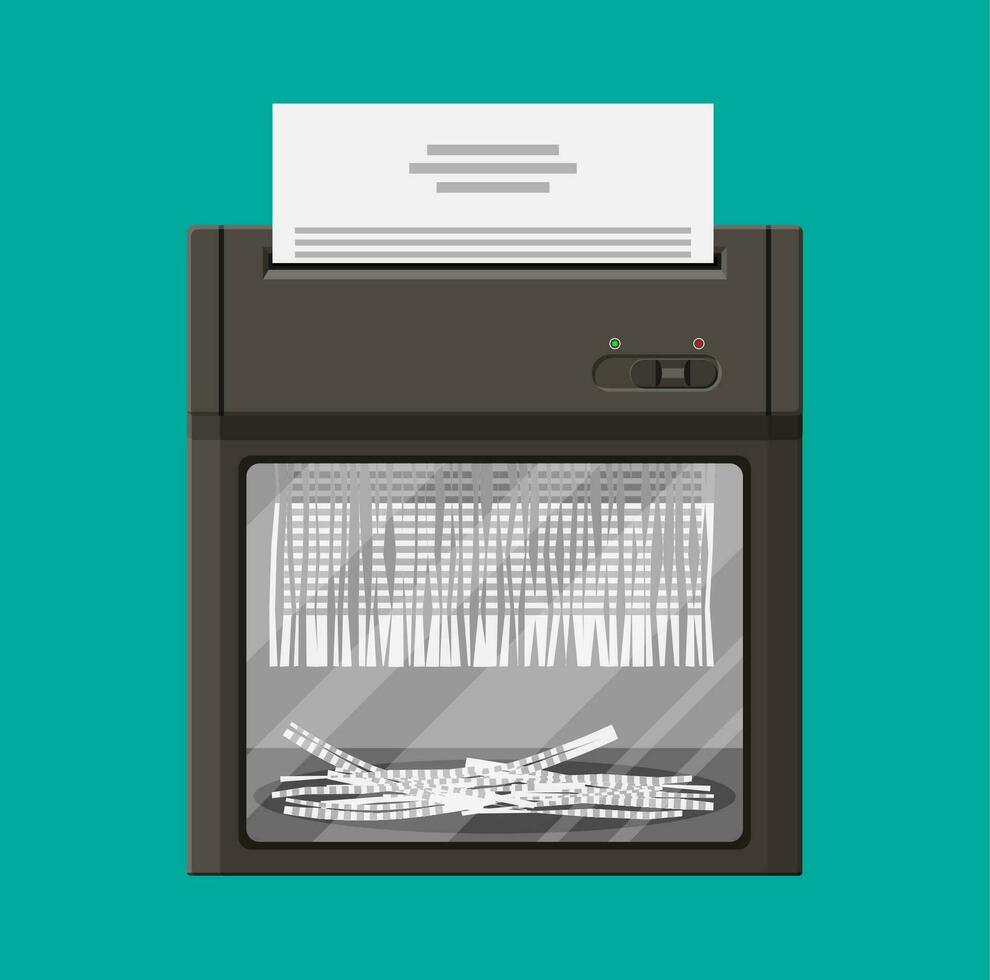 shredder machine. kantoor apparaat voor verwoesting van documenten. vector illustratie in vlak stijl