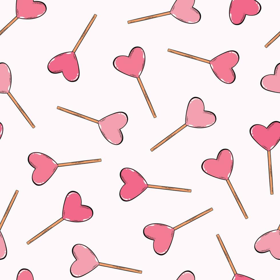 valentijnsdag dag naadloos patroon met suiker snoep, hart lolly voor behang, achtergronden, textiel afdrukken, omhulsel papier, enz. eps 10 vector