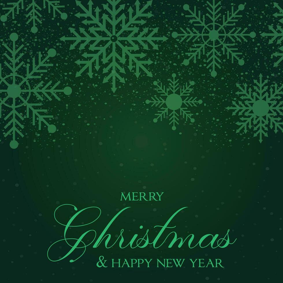 groen Kerstmis achtergrond met sneeuwvlokken en vrolijk Kerstmis tekst vector