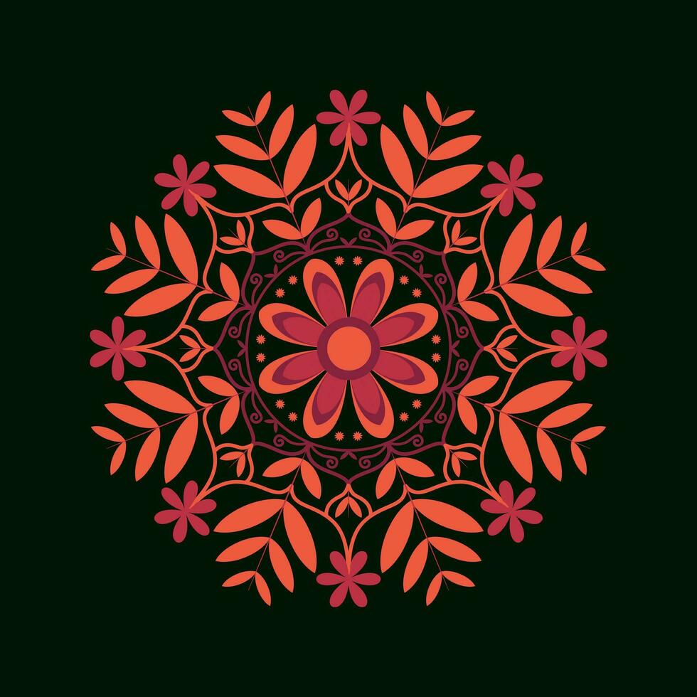 kleurrijk blad en bloemen mandala kunst in cirkel Aan de zwart achtergrond. vector