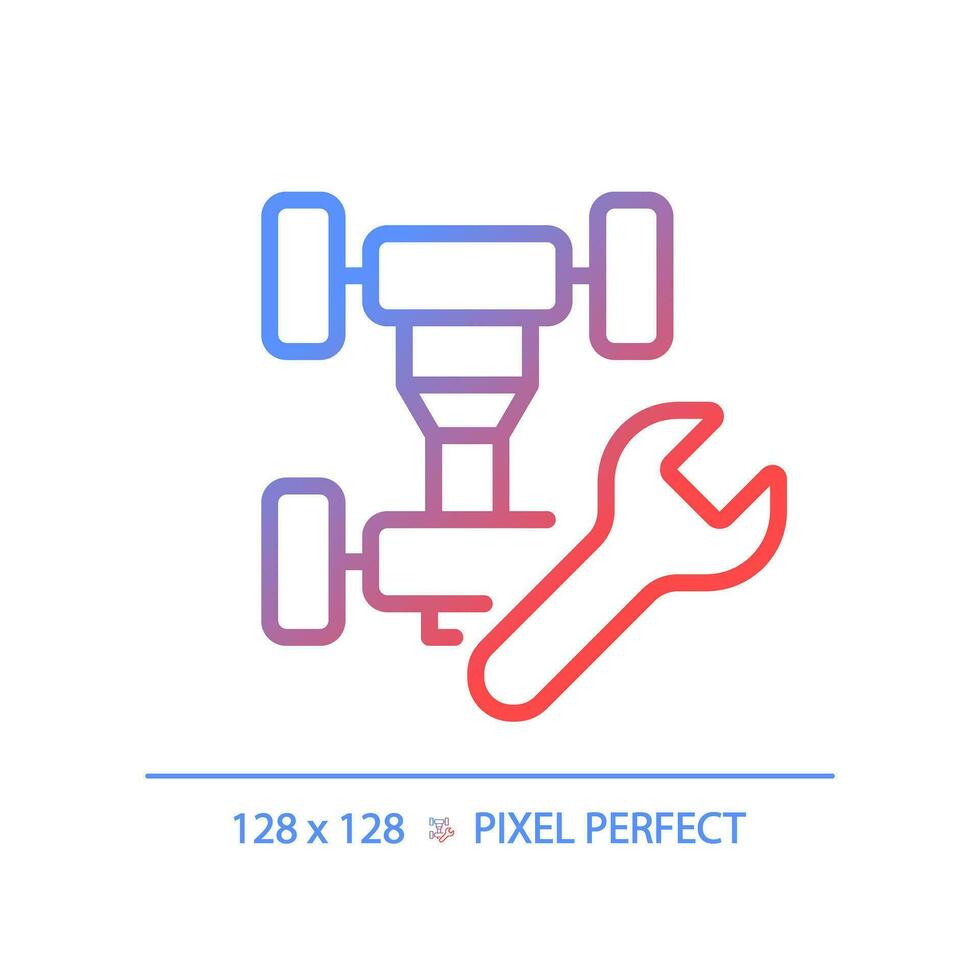 2d pixel perfect helling auto chassis reparatie icoon, geïsoleerd vector, dun lijn illustratie vertegenwoordigen auto onderhoud en reparatie. vector