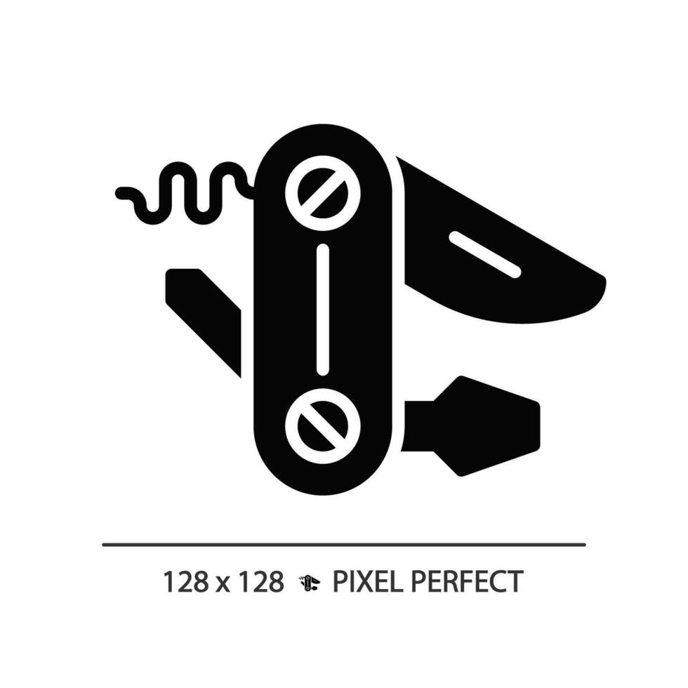 2d pixel perfect glyph stijl nut mes icoon, geïsoleerd vector, wandelen uitrusting silhouet illustratie. vector
