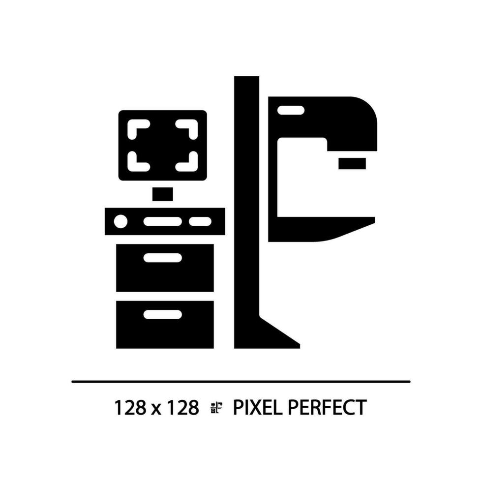 mammografie machine pixel perfect zwart glyph icoon. borst in beeld brengen. kanker screening. preventief geneesmiddel. X straal. silhouet symbool Aan wit ruimte. solide pictogram. vector geïsoleerd illustratie