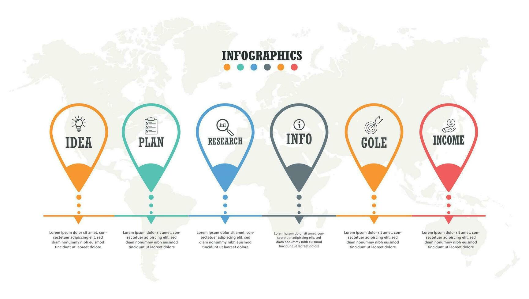 bedrijf werkwijze. tijdlijn infographics met 6 stappen, opties. vector sjabloon.