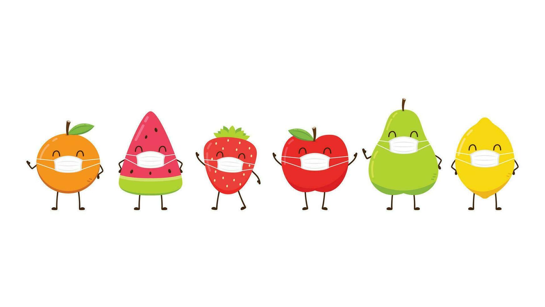 fruit karakter ontwerpen. fruit tekens Aan wit achtergrond. fruit vervelend een gezicht masker. vector