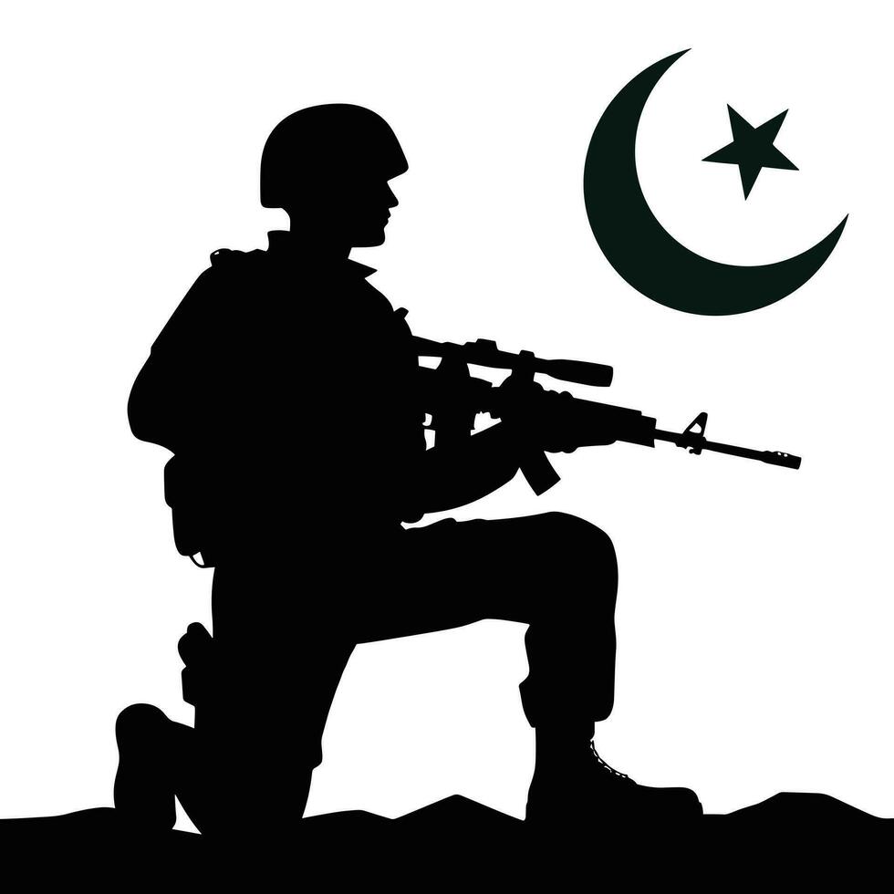 silhouet van een Pakistaans soldaat, verdediging dag, onafhankelijkheid dag, Pakistan dag concept vector