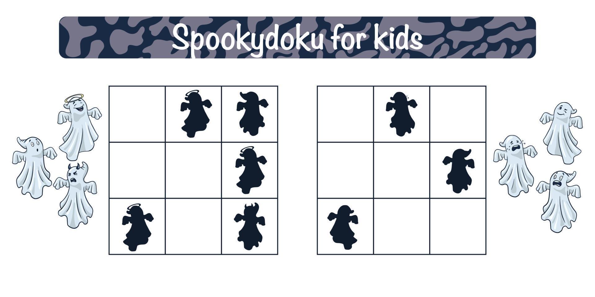 spookydoku educatief spel voor kinderen. sudoku met grappige geestenactiviteit voor kinderen. school puzzel. educatief werkblad vector