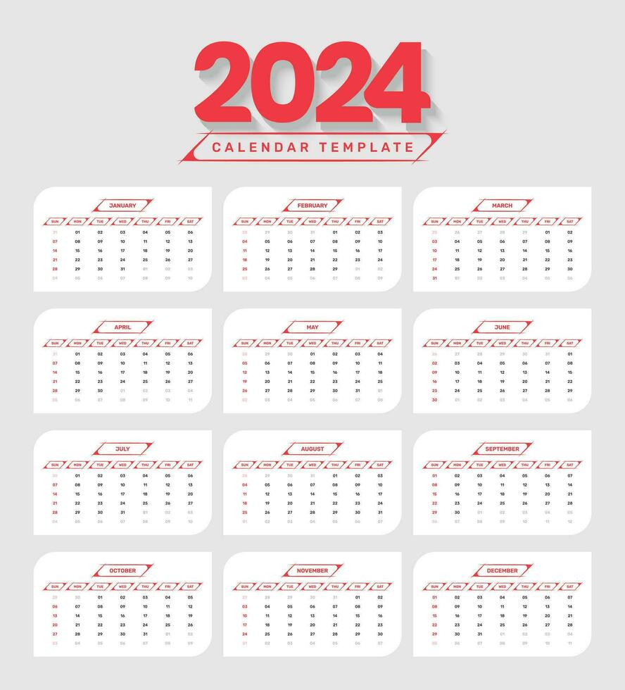 nieuw jaar 2024 abstract kalender datum element sjabloon ontwerp met accuraat datum formaat vector