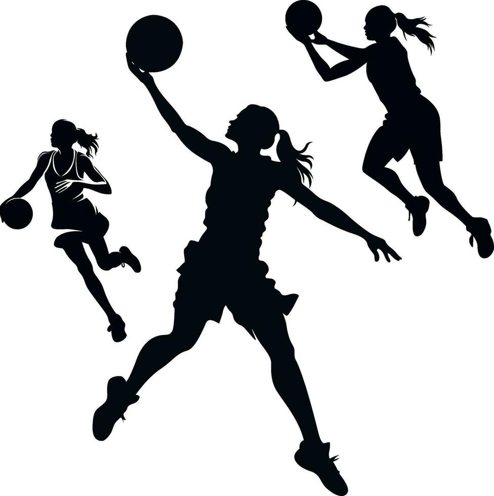 vector silhouetten van meisjes middelbare school basketbal spelers illustratie.