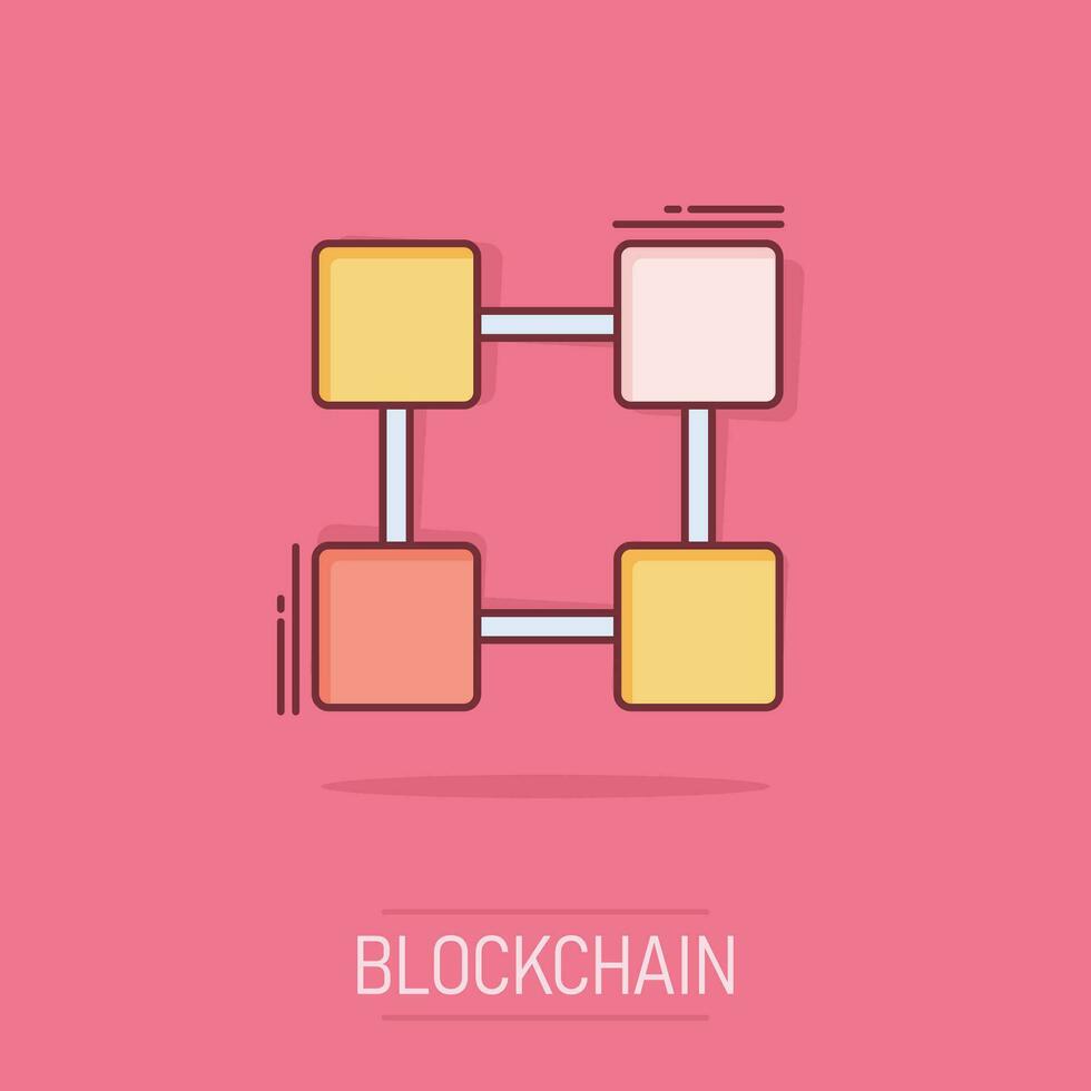 vector tekenfilm blockchain technologie icoon in grappig stijl. geheimschrift kubus blok concept illustratie pictogram. blockchain algoritme bedrijf plons effect concept.