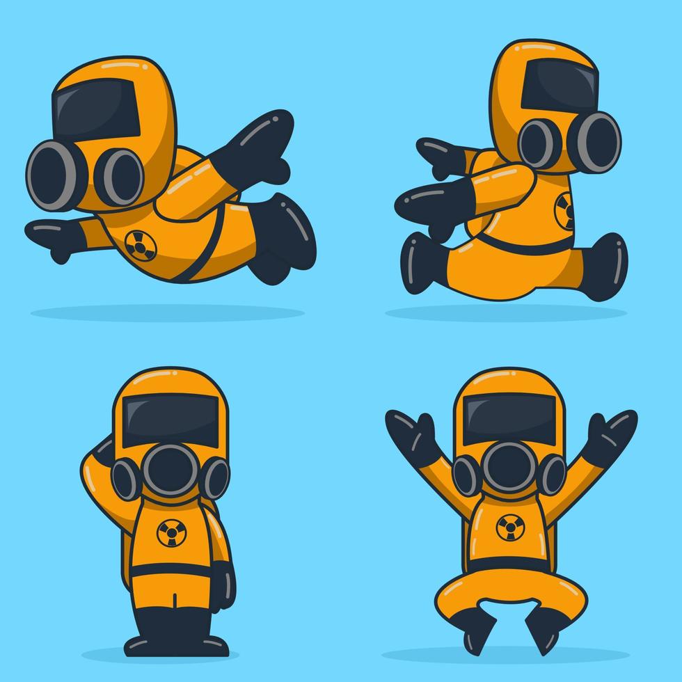 leuke en schattige mascotteset met radioactief kostuum vector