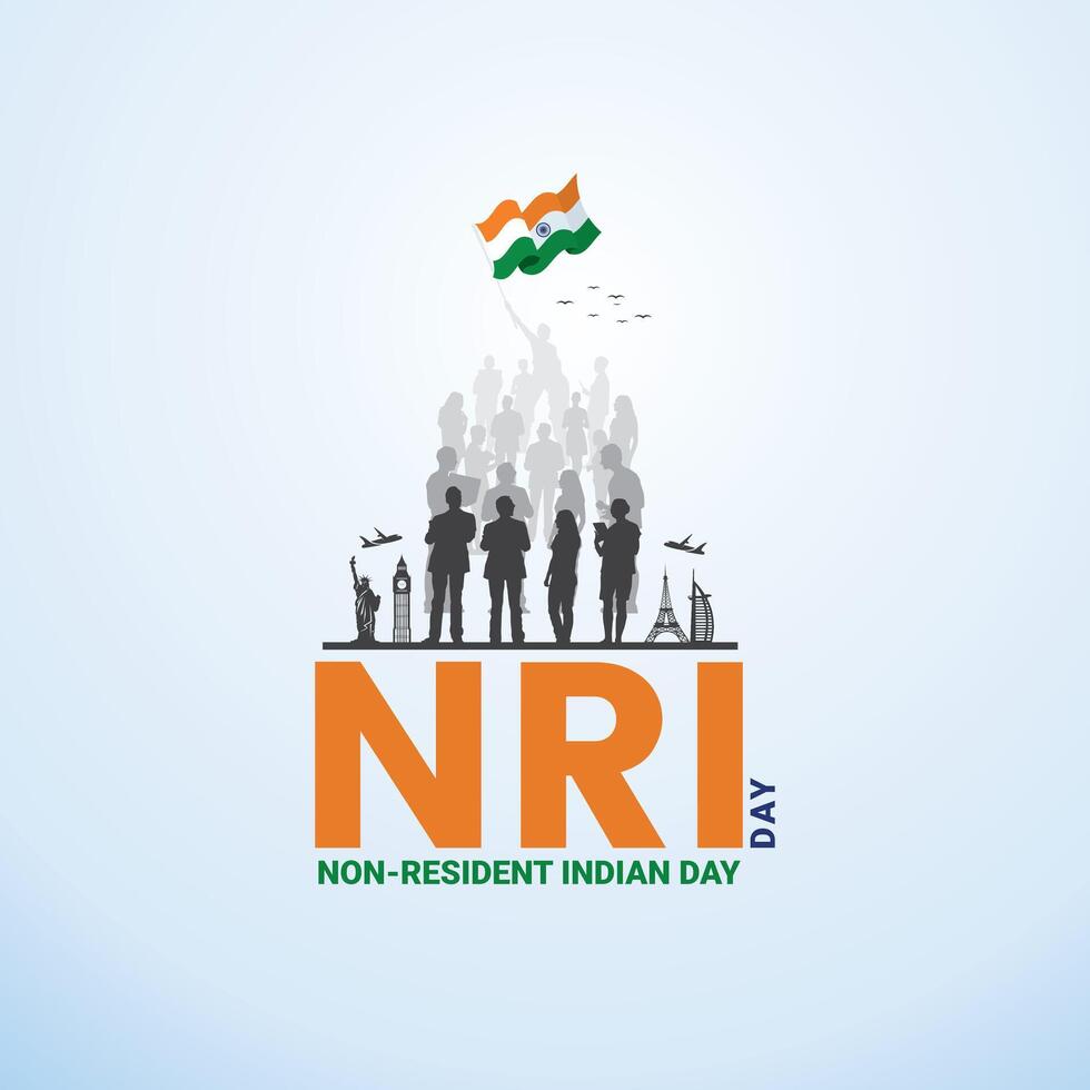 niet-ingezetene Indisch dag ontwerp voor banier, poster, web, sociaal media - pravasi bharatiya diva's - betekenis niet-ingezetene Indisch dag. bewerkbare illustratie ontwerp voor nri wij zijn trots van onze nri, ik heb achter vector