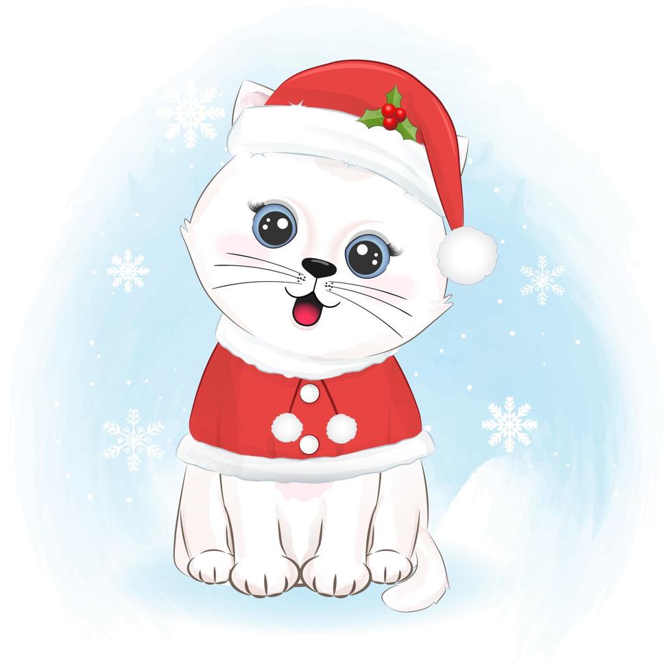 schattige kat die kostuumsanta draagt, kerstmisillustratie vector