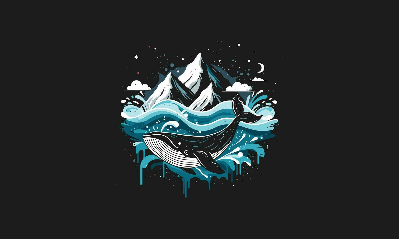 walvis en berg en zee vector illustratie artwork ontwerp