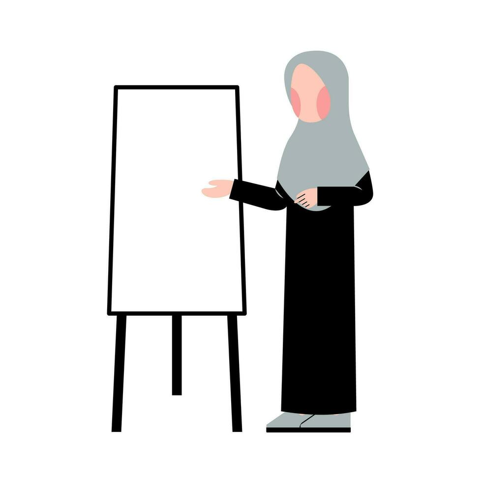 hijab leraar onderwijs met whiteboard vector