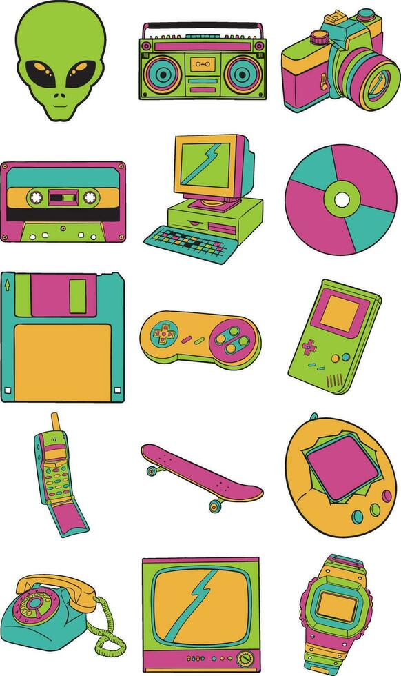 nostalgisch 90's illustratie reeks vector