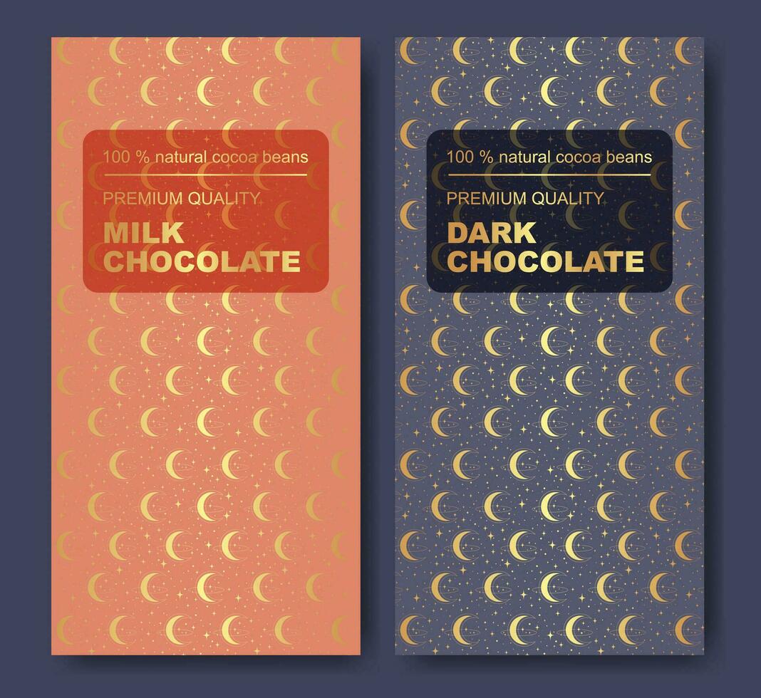 gouden chocola bar verpakking bespotten omhoog set. vector naadloos patroon ontwerp element