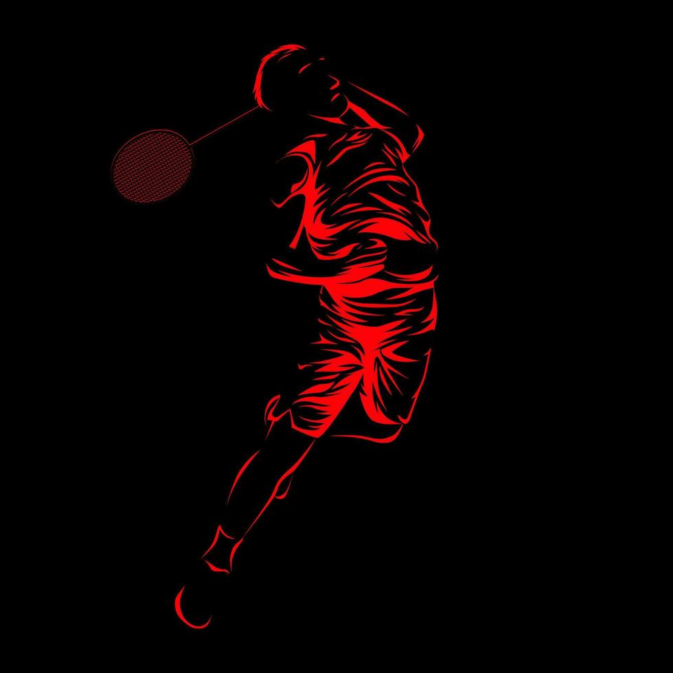 silhouet van badminton speler Aan zwart achtergrond. vector eps 10