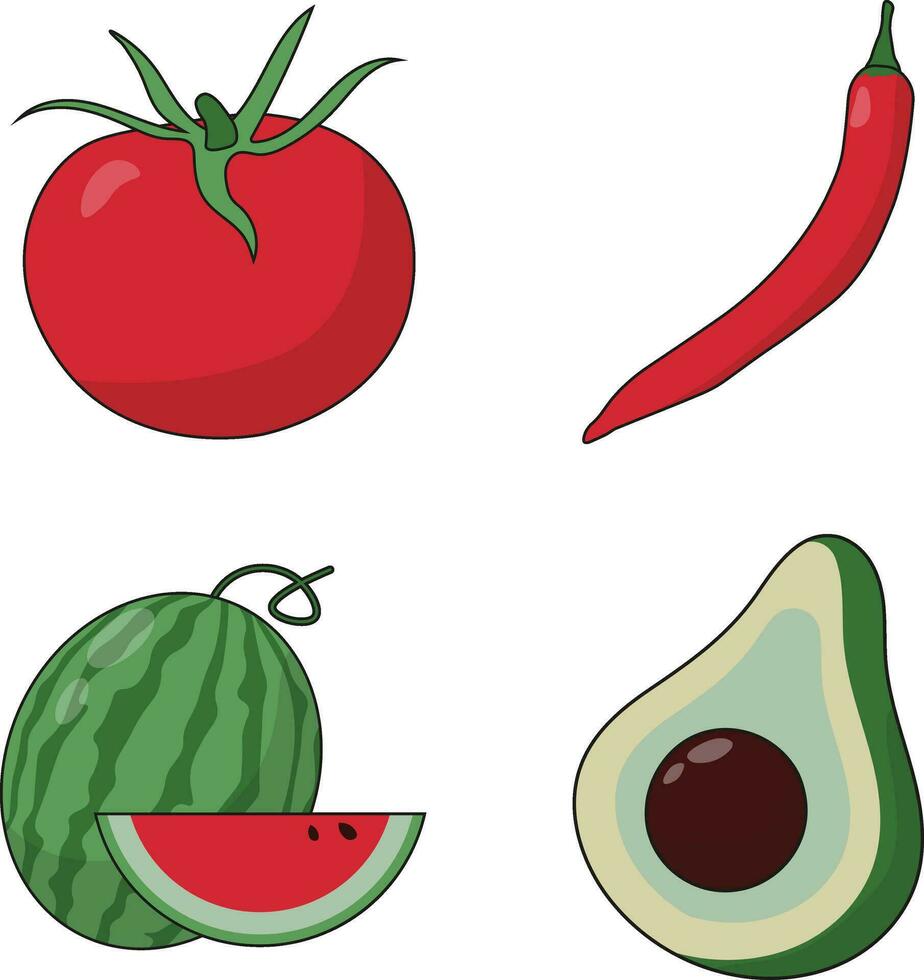 fruit en groenten met verschillend soorten. geïsoleerd Aan wit achtergrond. vector illustratie set.