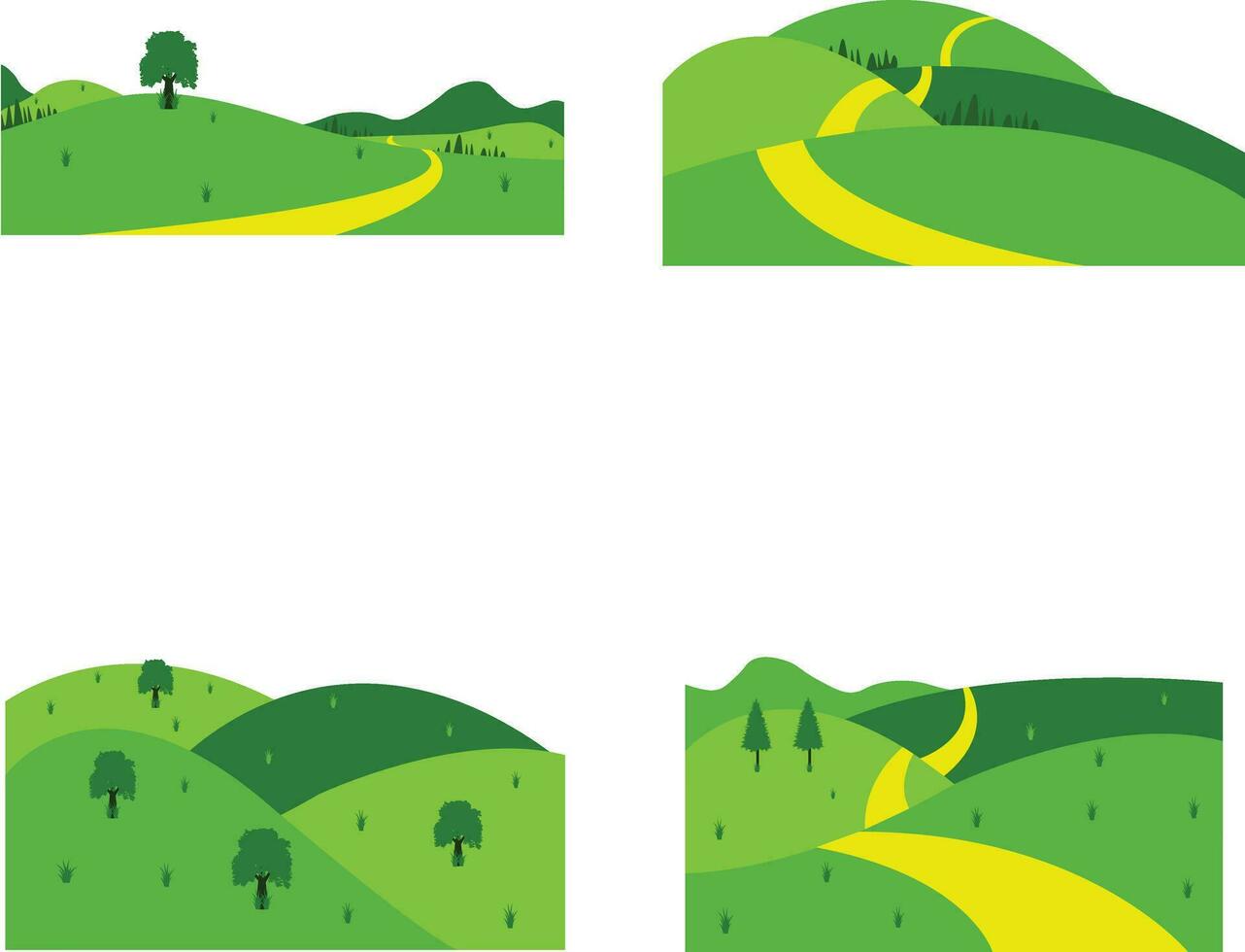 veld- groen heuvels icoon met esthetisch tekenfilm ontwerp concept. vector illustratie set.