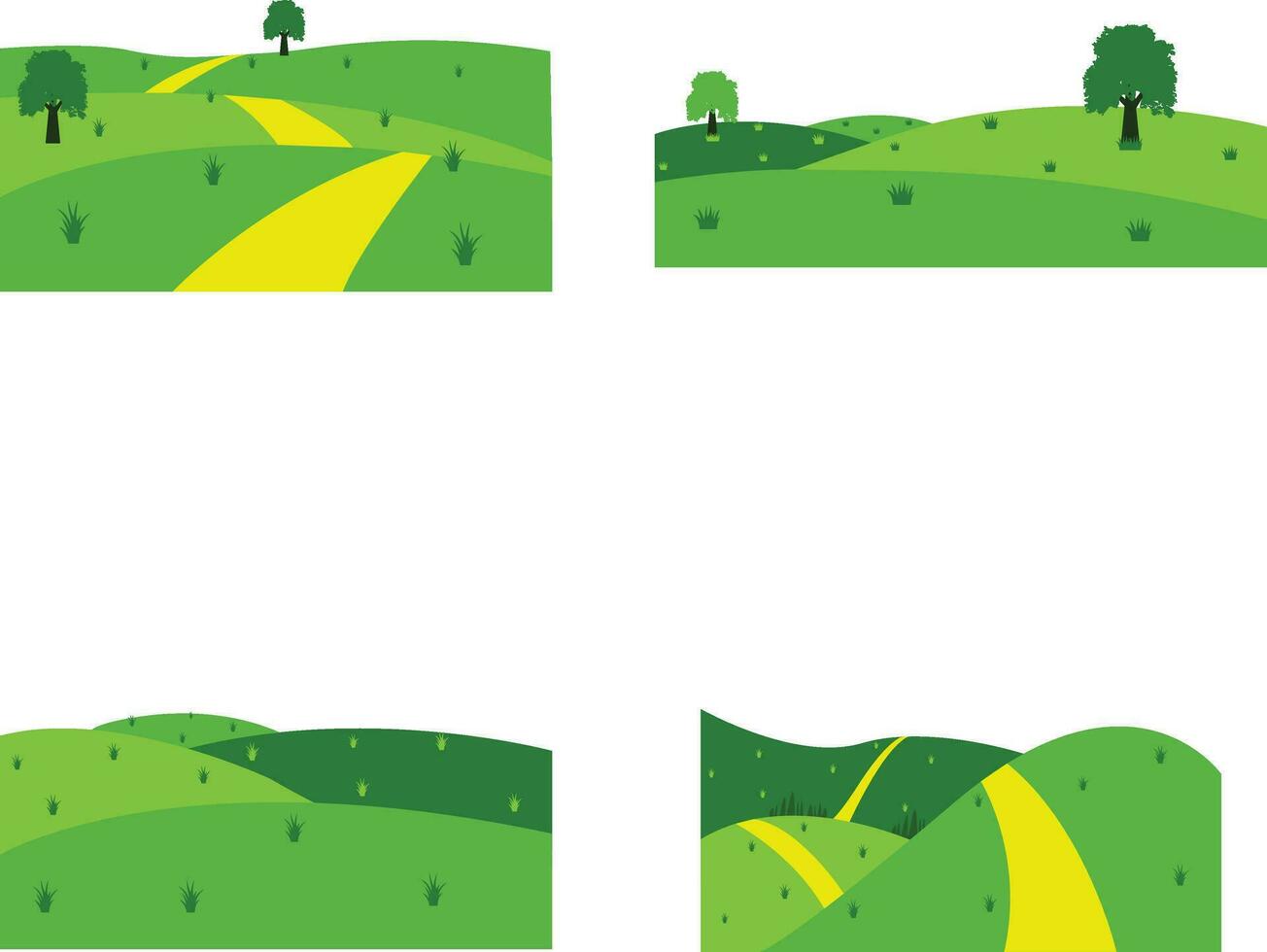 veld- groen heuvels icoon met esthetisch tekenfilm ontwerp concept. vector illustratie set.