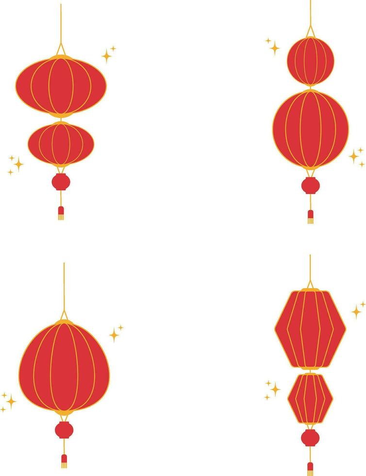 lantaarn Chinese nieuw jaar met vlak ontwerp. geïsoleerd vector icoon set.