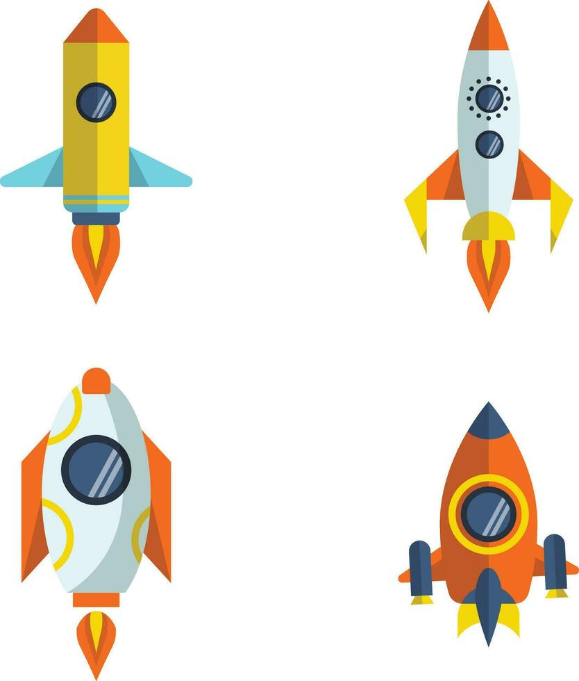 verzameling van ruimteschip raket. met kleurrijk tekenfilm ontwerp. vector illustratie.